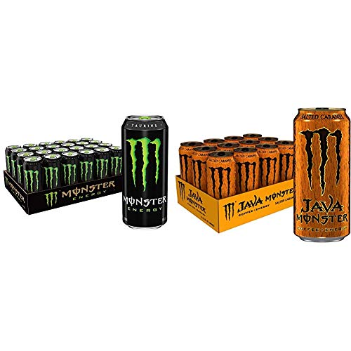 Monster Energy Drink, Green, Original, 16 Ounce (Pack of 24) & Java Monster Salted Caramel, Coffee + Energy Drink, 15 Ounce (Pack of 12)