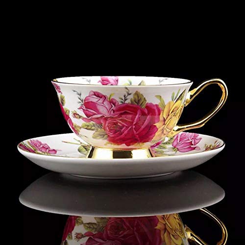 Ensemble Tasse Et Soucoupe YBK Tech - Porcelaine Anglaise - 200 Ml - Motif Pivoine - Avec Cuillère