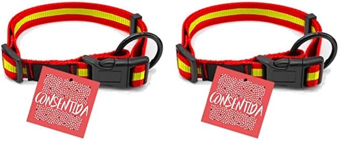 Collar para Perros Medianos T2-28 - 55 x 1,5 cm - Fabricado en Nylon - Diseño Bandera de España - Talla M - Muy Resistente y Confortable - Accesorios para Perros - Consentida (Paquete de 2)