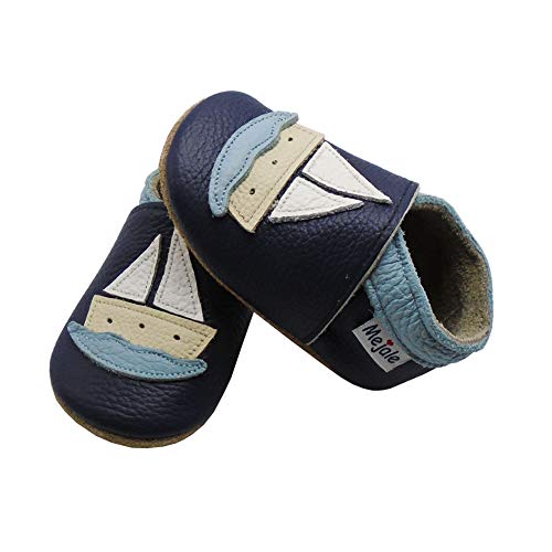 image for Mejale Cartoon Sailboat Soft Sole Leather Baby Crib Shoes Infant Toddl