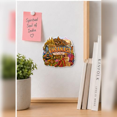 Image of Zesta Wooden Fridge Magnets Set | Refrigerator Decor Magnets for Kitchen | India Souvenir Fridge Magnet Collection | Wooden Magnet for Fridge Door Decoration (Varanasi)