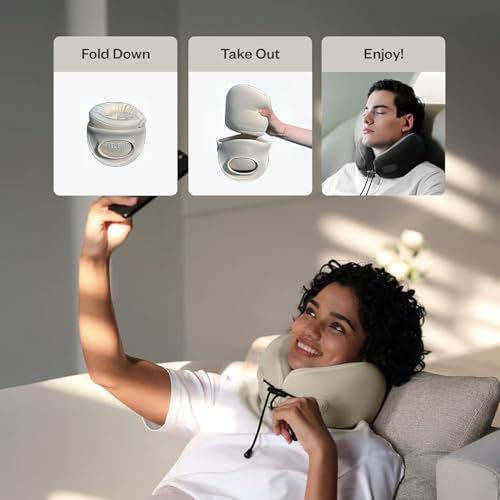Image of GDEOUP MiniSPY Memory Foam Travel Neck Pillow for Travelling | 360 Neck Support Pillow for Flight, Car & Train | Adjustable Neck Pillow for Comfortable Sleep & Pain Relief