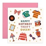 Freche Geburtstagskarte – Thrift Queen – Humor für Ihre Freundin, Schwester, Tante, Mutter, Ehefrau, Freundin, Ehepartner, Kollegin, Bestie, BFF, Damen, Mädchen, Frauen, mit Aufklebern