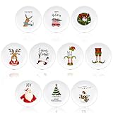 LOYIM 10 Pcs Christmas Reusable Melamine Dinner Plates 8 Inch Christmas Theme Round Plates Xmas Dishes Dinnerware Set for Salad Pasta Xmas Birthday Party Supplies Gifts (Stylish)