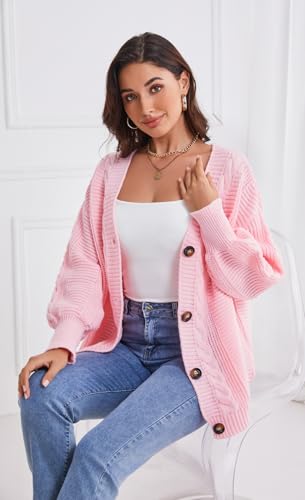 Image of Sunfaynis Women's Oversized Cable Knit Sweaters Long Sleeve Open Front Button Down Chunky Cardigan Sweaters