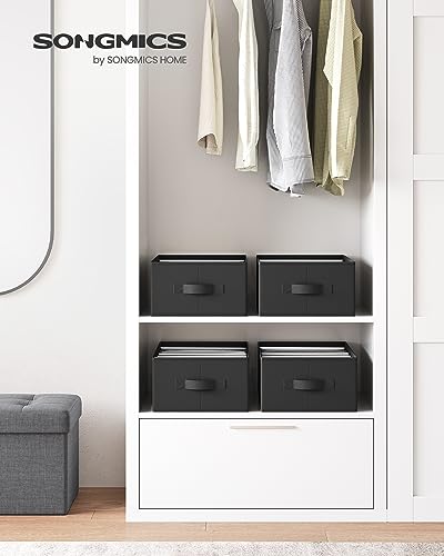 Image of SONGMICS Set of 4 Large Size Wardrobe Clothes Organizers, Ink Black | 6-Compartment Foldable Drawer Organizers with Handles, 16.5 x 11.8 x 6.7 Inches, for Pants, Sweaters, Jeans URUS009B04