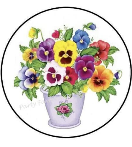 30 Pcs 1.5" Inch Pansies in Flower Pot Stickers - Pansy Stickers - Thank You Flower Stickers Envelope Seals Labels - D #AA61RK