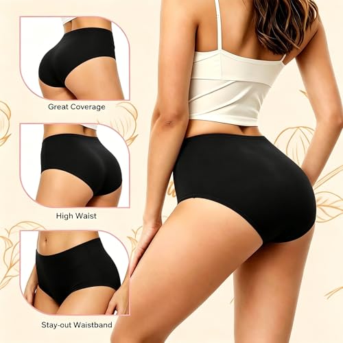 NESBRE Womens Briefs Cotton Underwear Multipacks High Waisted Full Coverage Women's Hipster Panties Ladies Cotton Briefs for Work, Yoga & Sleep 6-Pack — view 6
