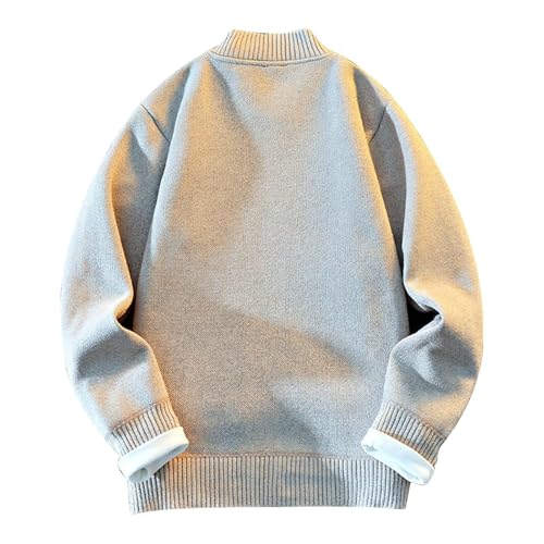 Knitting Cardigan for Men Stand Collar Long Sleeve Sweater Casual Loose Fit Cotton Tops Outerwear with Pockets2
