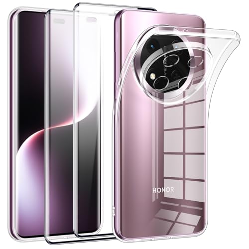 Phoona Handyhülle für Honor Magic 7 Lite Hülle mit 2 Panzer Schutz Glas,Dünne Weiche TPU Silikon Transparent Stoßfest Schutzhülle für Honor Magic 7 Lite Hülle Klar Kratzfest