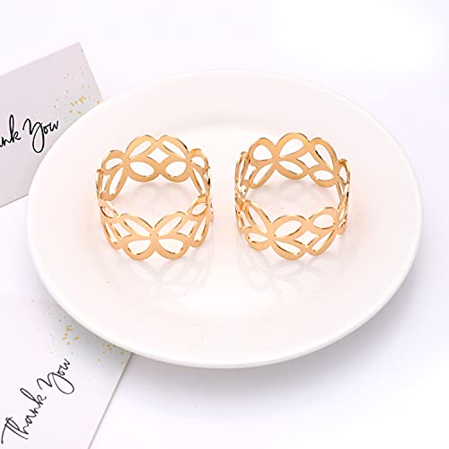 Napkin Rings Set of 12, Round Hallow Out Metal Napkin Serviette Holder for Table Settings Wedding Holiday Party Banquet Circle Serviette Buckle with Table Place Card (F: 12PCS Gold Butterfly)