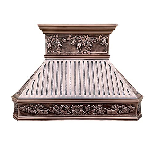 SINDA Natural Beautiful Copper Stove Range Hood with Powerful Range Hood Inserts, 30"Wx42"H, Smooth-Antique Copper, Island Mount, H14BT-SCI3042