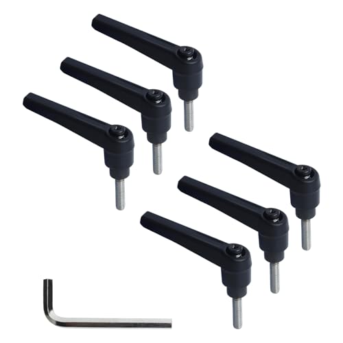 Image of Clamping Lever Handles with Quick Release Push Button Locking, 304 Stainless Steel M5 x 20mm Stud - Black (6 Pack)