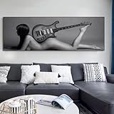  YAJNILUCK Gris belle femme avec guitare affiches impressions mur Art toile peinture moderne fille nue photo pour salon décor 30x90 cm (12x35in) avec cadre