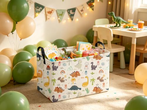 Image of Sanjiaofeng Rectangular Dinosaur Basket,Baby Storage Bins with Handles,Dirty Clothes Basket,Kids Book bin,Dinosaurs Room Decor(Tropical Dinosaurs)