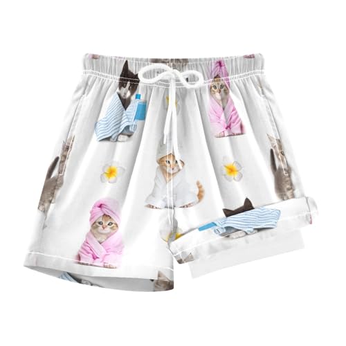 YANENDIE Boy Swim Trunks with Compression Liner Spa Kittens Boys Swim Shorts Quick Dry Beach Shorts