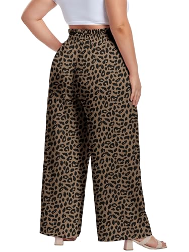 Image of OLRIK Women's Plus Size Pants Adjustable High Waisted Wide Leg Palazzo Pants Casual Trousers with Pockets Spring Clothes