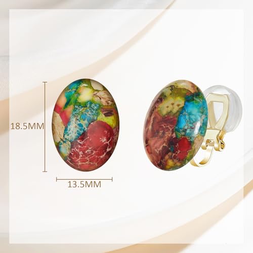 YOQUCOL Colorful Oval Natural Stone Trendy Clip On Stud Earrings for Women Non Pierced Statement Earrings Fashion Jewelry Gifts for Birthday Mother's Day by YOQUCOL - Used condition - Image 2