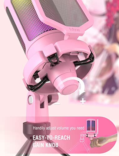 FIFINE USB Gaming Pc Microphone for Streaming Podcasts, Ampligame RGB Computer Condenser Desktop Mic, Cardioid Pickup Pattern for YouTube Video, Play & Play On Ps4 Ps5, with Quick Mute, Mic Gain-Pink