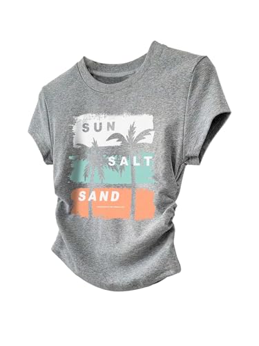 SweatyRocks Girl's Letter Graphic Tee Shirts Crew Neck Short Sleeve Vacation Summer Tops