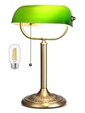 Newrays lámpara de escritorio tipo banquero con pantalla de vidrio verde clásico de cambio rápido en 1 minuto, incluye bombilla LED