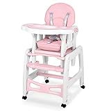 ★ Fácil de usar – Bandeja doble extraíble con bordes elevados que evitan que el arnés se mueva o caiga al suelo; ★ Portátil: gracias a las ruedas, puedes mover la silla fácilmente a cualquier lugar, las ruedas también se pueden bloquear