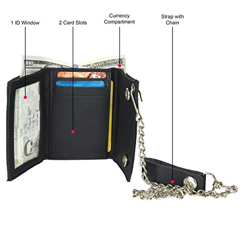 Leatherboss Genuine Leather Men Trifold Biker Chain Wallet Credit Card Holder for Motorcycle Bikers Truckers, Black4