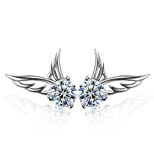 Crystalline Azuria Angel Wings Stud Earrings with White Crystals 18K White Gold Plated for Women