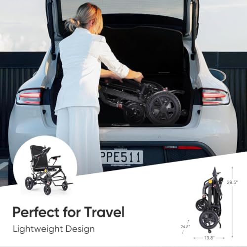 Image of 28-Mile Range Lightweight Electric Wheelchair for Adults with Dual Batteries & Remote Control - Powerful Portable Folding Electric Wheelchair, Daily Living & Airline Approved for Travel