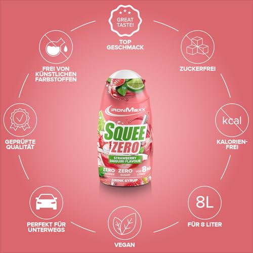 IronMaxx SqueeZero - Strawberry Daiquiri 65 ml | Zuckerfreier Sirup ohne Kalorien | Für 8 Liter Erfrischungsgetränk | Perfekt für unterwegs – Ansicht 5