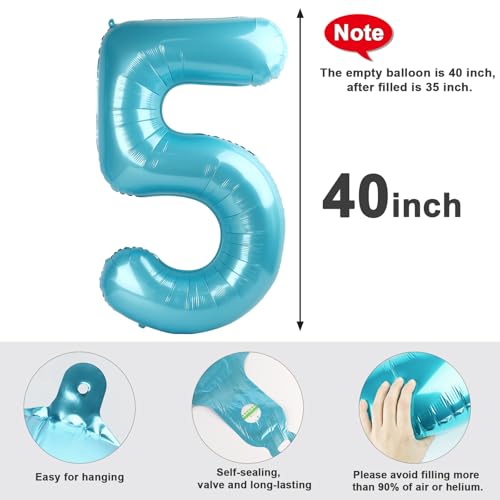 Image of 5 Balloon Numbers Birthday Decorations, 40In Pearl Blue Balloons for Party | Eye-catching Appearance, Perfect Decorative Centerpieces, Convenient Self-sealing Structure, Widely for Various Occasions