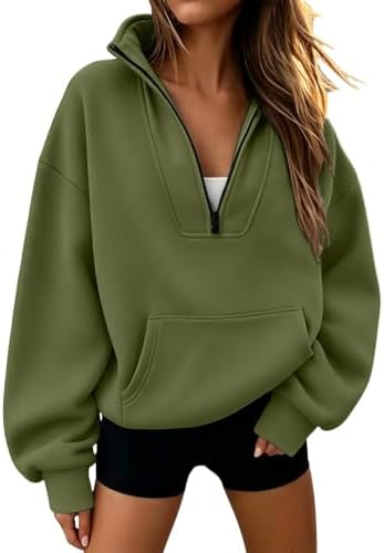 Mock Neck Sweatshirt Women Quarter Zip Oversized Fleece Mock Neck Pullover