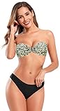  SHEKINI Bikini para Mujer Conjunto Anillo U Sin Espalda Elegante Bandeau Ajustables Ties up Bikini Top Estampado Traje de baño de Dos Piezas Cintura Baja Triángulo Bikini (Negro Y, M)