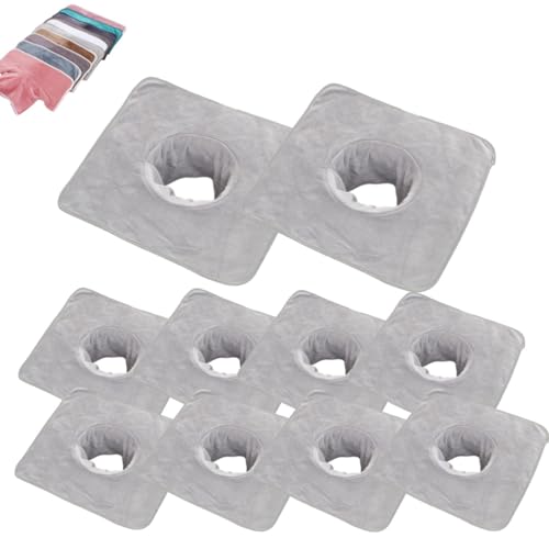 Qingsi Lot de 10 serviettes de table de massage avec trou pour le visage - Couvre-tête en velours corail - Doux et réutilisable