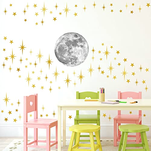 Moon And Stars Wall Decal Moon Wall Sticker Gold Star Decals Peel And Stick Wall Stickers Mural For Kids Baby Room Nursery Wall Decor Vinyl Star For Ceiling Wall Decals For Bedroom Playroom Decoration #TOP5