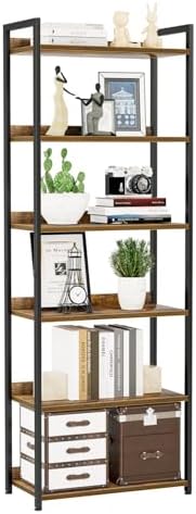 NUMENN Bookshelf, 6 Tier Freestanding Shelving Unit, Vintage