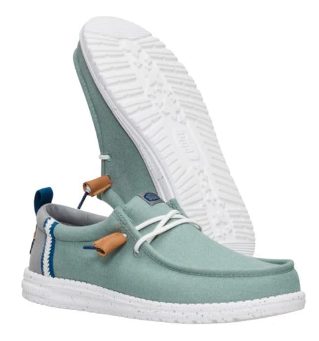 HEYDUDE Wally Craft Linen Iceberg Green/Moon Grey Size 11, Mens Shoes, Slip-on Loafers, Comfortable & Light-Weight2