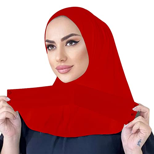 AIBEARTY Damenmode, sofortiger muslimischer Turban, Hijab mit Druckknopfverschluss, atmungsaktives Kopftuch, Motorhaube, Turban, Hut, Schal, rot, Einheitsgröße Cover