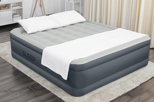 Image of SLEEPLUX King Air Mattress Extra Durable Non-Leak Tough Guard Material 22 inch Raised Airbed with Built in Pump + USB Charger (80 inch 72 inchx22 inch) Grey