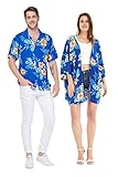 Matchable Couple Hawaiian Luau Shirt or Kimono in Hibiscus Blue, Women Kimono, One Size