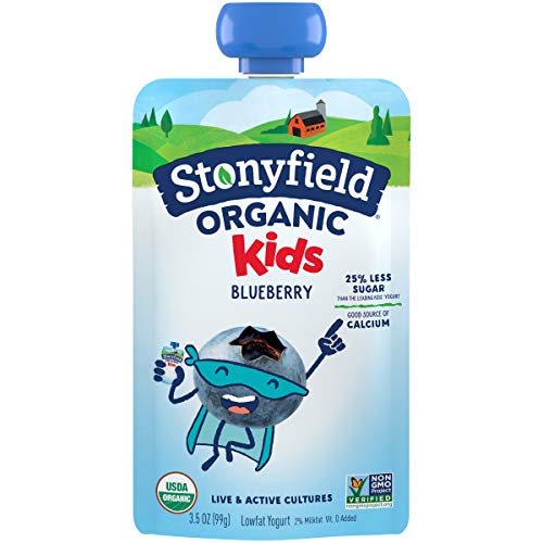 Stonyfield Organic Kids Blueberry Lowfat Yogurt, 3.5 Oz. Pouch, Single Serve – Includes Live Active Cultures #TOP26