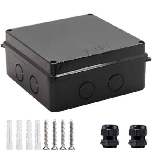 Image of Junction Box, Reserved Holes Electrical Boxes Waterproof IP65 ABS Plastic Electrical Power Cord Enclosure Project Box Black 5.9 x 5.9 x 2.8 inch(150x150x70mm)