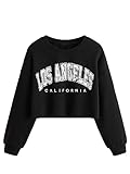 SOLY HUX Girl's Letter Graphic Crop Sweatshirt Round Neck Drop Shoulder T Shirt Pullover Tops Black 9Y