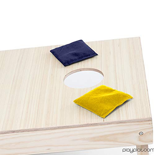Play Platoon Weather Resistant Cornhole Bags - Set of 8 Regulation Corn Hole - Navy Blue & Yellow - Durable Duck Cloth Corn Hole for Tossing Game, Includes Tote Bag