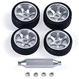 Abendor 6 Spoke Wheel Rims & Rc Car Speed Tires for 1/28 RC Hobby Model Car, [2*N+2*W] 4 Pcs 20mm Aluminum Alloy Rims for Wltoys K969 K989 P929 AWD XRX AMZ WL DRZ GLA BZ (Silver Speed)