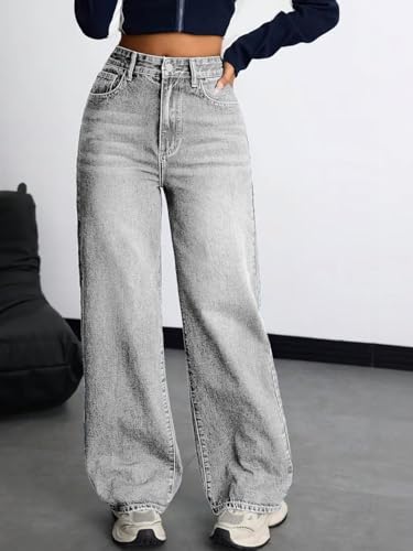 Image of KOTTY Women's High Rise Wide Leg Denim Jeans | Relaxed Fit Casual Everyday Jeans for Women