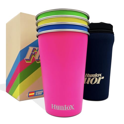 HUNIOX® 4 x 500 ML Gobelet INOX - Lot de Verre à Eau - Gobelet Réutilisable - Verre à Eau Couleur - Lot Verre à Eau - Gobelet Bière - Verre à Bière -...