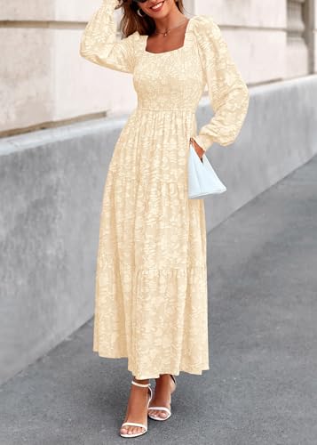 KIRUNDO Long Sleeve Wedding Guest Dress for Women Formal,Apricot,M - image 6