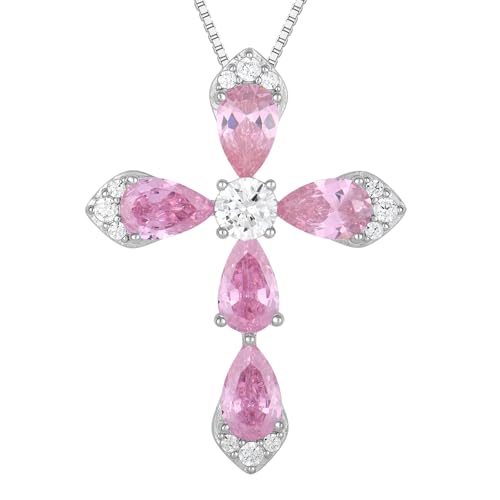 STARCHENIE Sterling Silver Cross Necklace for Women Crucifix Pendant with Birthstone Dainty Religious Jewelry Gift for Her, 18 Inch Chain