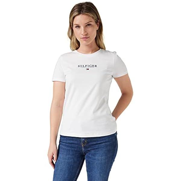 Tommy Hilfiger EXCLUSIVE HILFIGER C-NK REG TEE, Top in maglia S/S Donna [Amazon Exclusive]